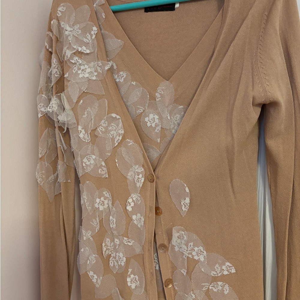 Galliano Beige Knit Top with White Lace